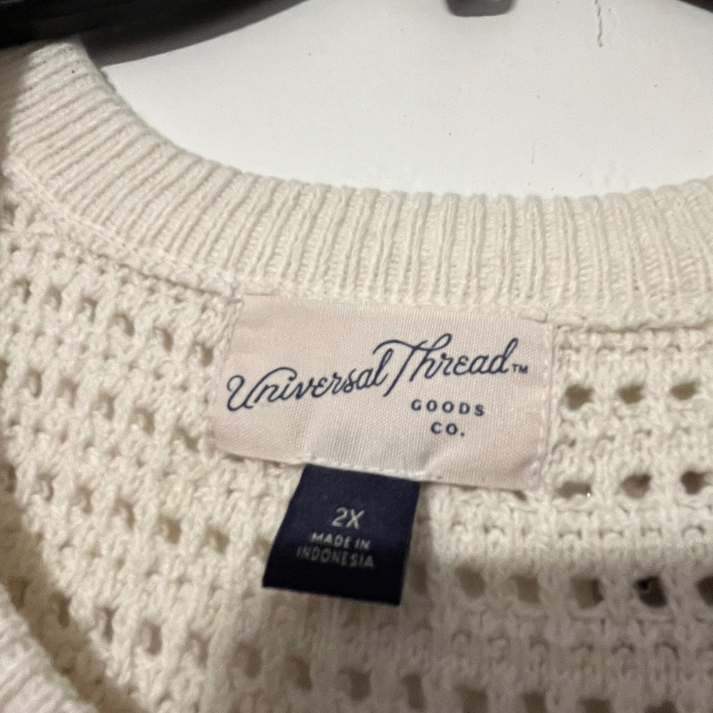 Universal Thread Cream Crochet Sleeveless Midi Sweater Dress Black Trim 2X NEW - Picture 4 of 11